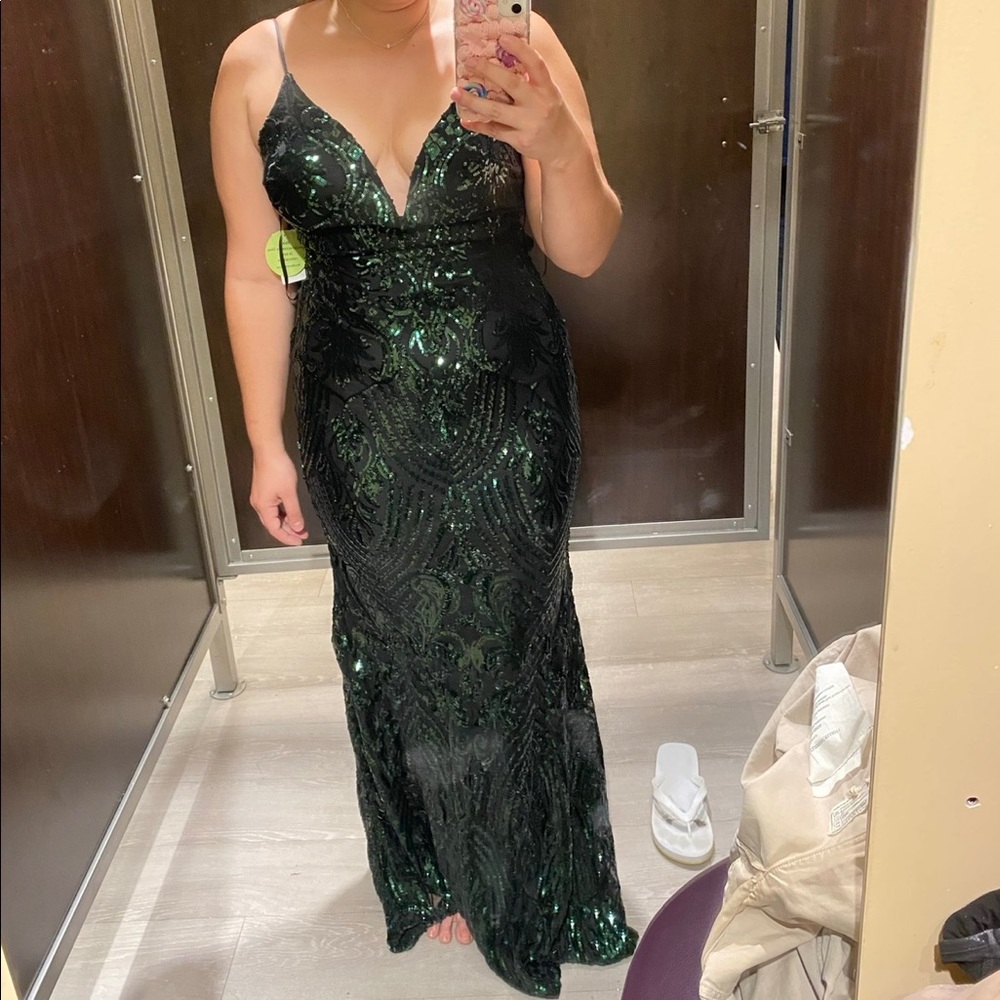 Dark emerald green sequin dress